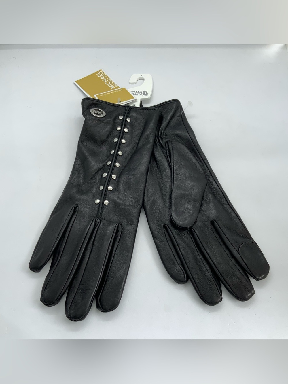 Michael Kors Black Stud-Embellished Leather Gloves
